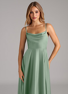 Azazie Elle Bridesmaid Dresses Agave A-Line Pleated Stretch Satin Dress image2