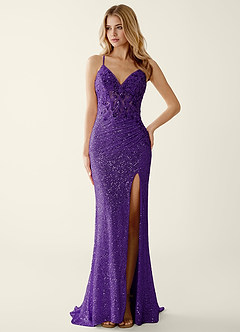Noellress Dark Purple Lace Sequin Embroidery Beading Prom Dress image5