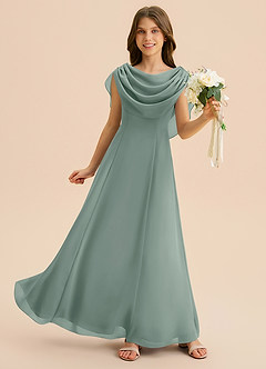 Azazie Lambie Junior Silver Sage A-Line Pleated Chiffon Dress image6