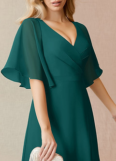 Azazie Cierra Bridesmaid Dresses Peacock A-Line V-Neck Chiffon Dress image7