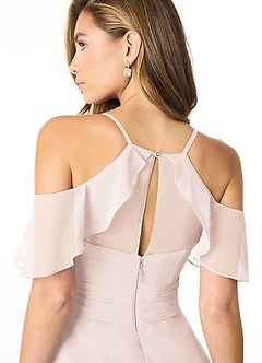 Azazie Dakota Vestidos de damas de honor Vestido de Pétalo De Rosa de Gasa de Corte en A con Cuello en V plisado image4