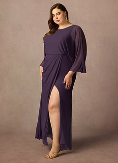 Azazie Ysabella Mother of the Bride Dresses Plum Mermaid Pleated Mesh Dress image3