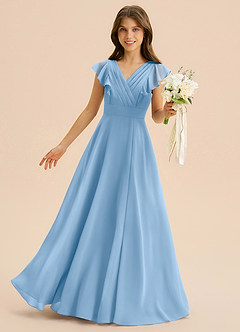 Azazie Anysa Junior Powder Blue A-Line Ruched Chiffon Dress image1