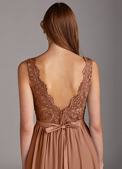 Azazie Elly Bridesmaid Dresses Bronzer A-Line Lace Scoop Neck Chiffon Dress image4