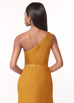 Azazie Liza Bridesmaid Dresses Butterscotch Mermaid One Shoulder Chiffon Dress image3
