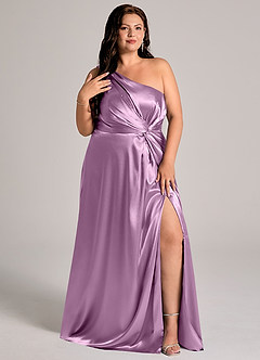 Azazie Brooke Bridesmaid Dresses Wisteria A-Line One Shoulder Metallic Satin Dress image12