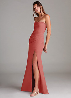 Azazie Leonis 신부 들러리 드레스 쉬스 스트랩리스 쉬폰 바닥 길이 드레스 image3