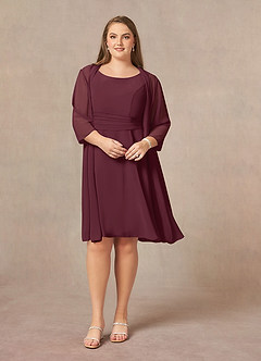 Azazie Shirley Mère de la mariée Robes Robe Trapèze en Mousseline de soie Plissé Scoop Cabernet image8