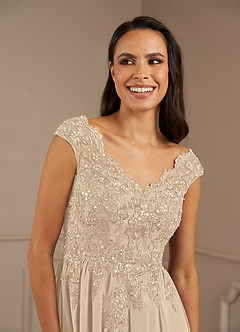 Azazie Amethyst Mother of the Bride Dresses Champagne A-Line V-Neck Sequins Chiffon Dress image7