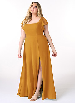 Azazie Bondi Bridesmaid Dresses Butterscotch A-Line Ruffled Chiffon Dress image9