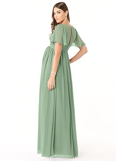 Azazie Verna Robes de demoiselle d'honneur de maternité Robe Trapèze Col V froncé Longueur ras du sol Mousseline de soie image4