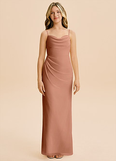 Azazie Mai Junior Vestido de Bronceador de Gasa de Corte Recto con Plisado image3