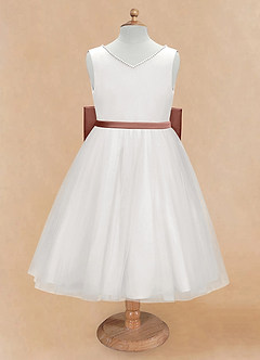 Azazie Seline Flower Girl Dresses Ivory Cedar Rose A-Line Bow Tulle Dress image6
