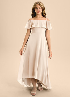 Azazie Maggie Junior White Alabaster A-Line Off the Shoulder Chiffon Dress image5