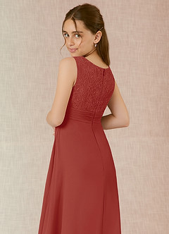 Azazie Snow Junior A-Linie Spitze Chiffon Kleid Terrakotta image6
