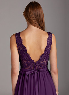 Azazie Elly Bridesmaid Dresses Grape A-Line Lace Scoop Neck Chiffon Dress image4