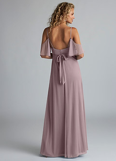 Azazie Fiena Final Sale Desert Rose A-Line V-neck Ruched Mesh Dress image3