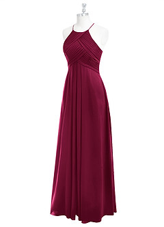 Azazie Ginger Vestidos de damas de honor Vestido Borgoña de Gasa de Línea A con Halter Plisado image11