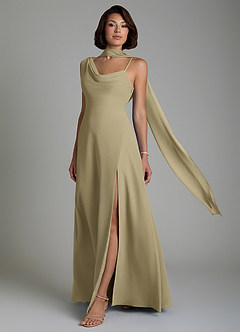 Azazie True Robes de demoiselle d'honneur Robe Trapèze en Mousseline de soie Plissé Vert Mousse image1