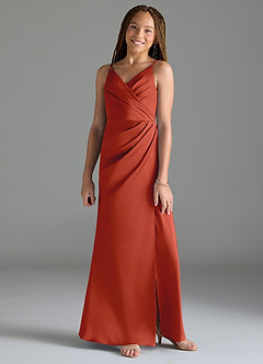 Azazie Maci Junior Rust Mermaid Pleated Stretch Satin Dress image1