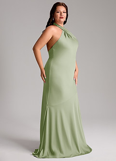 Azazie Lorena Bridesmaid Dresses Dusty Sage Mermaid Pleated Stretch Satin Dress image11