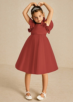 Azazie Kaeya Flower Girl Dresses Terracotta A-Line Bow Tulle Dress image3