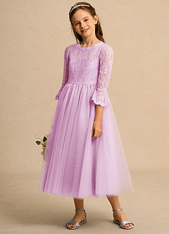 Azazie Lamb Girl Flower Girl Dresses Candy Pink Ball-Gown Lace Dress image3