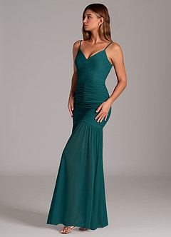 Azazie Aimie Bridesmaid Dresses Peacock Mermaid Mesh Dress image3