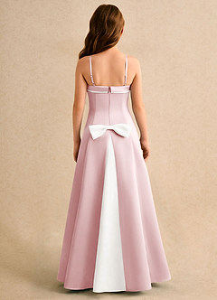 Azazie Izel Girls Formal Flower Girl Dresses Ivory Powder Pink A-Line Pleated Matte Satin Dress image7