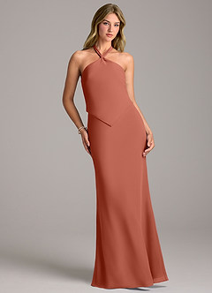Azazie Keisha Bridesmaid Dresses Clay Sheath Chiffon Dress image4