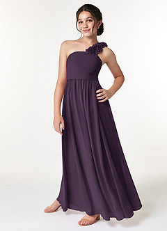 Azazie Flower Junior Plum A-Line Pleated Chiffon Dress image5