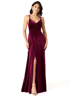 Azazie Hapa Vestidos de damas de honor Vestido de Cabernet de terciopelo de Corte en A con Encaje image1