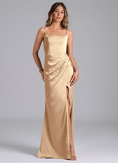 Azazie Donielle Bridesmaid Dresses Champagne Mermaid Corset Stretch Satin Dress image4
