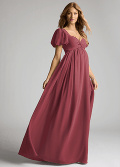 Azazie Madisynn Maternity Bridesmaid Dresses Bow Chiffon Floor-Length Dress image4