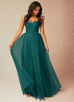 Azazie Roni Bridesmaid Dresses Peacock A-Line Sweetheart Neckline Tulle Convertible Dress image1