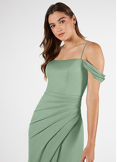Azazie Kit Bridesmaid Dresses Matcha Mermaid Off the Shoulder Mesh Dress image6