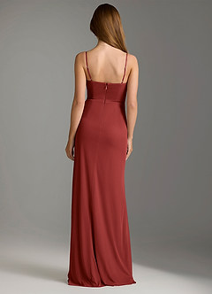 Azazie Maci Bridesmaid Dresses Rust Sheath Pleated Mesh Dress image2