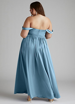 Azazie Morana Bridesmaid Dresses Steel Blue A-Line Off the Shoulder Stretch Satin Convertible Dress image14