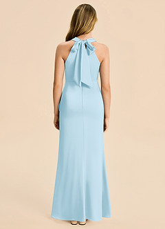 Azazie Thea Junior Sky Blue Sheath Ruched Stretch Satin Dress image2