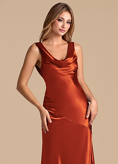 Azazie Rylina Brautjungfernkleider Meerjungfrau-Linie Metallischer Satin Kleid Paprika image7
