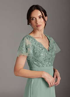 Azazie Singer Final Sale Agave A-Line V-Neck Lace Chiffon Dress image5
