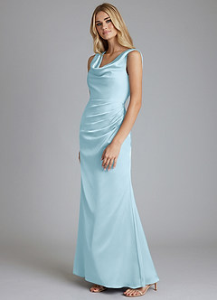 Azazie Tallie 신부 들러리 드레스 인어 주름진 스트레치 새틴 바닥 길이 드레스 image2