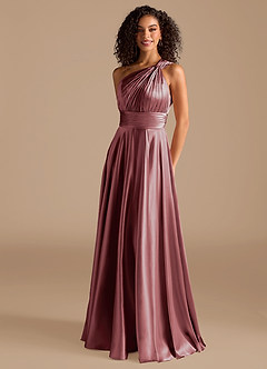 Azazie Charlize Bridesmaid Dresses Vintage Mauve A-Line One Shoulder Metallic Satin Dress image1