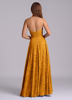 Azazie Tessie Bridesmaid Dresses Butterscotch A-Line Pleated Floral Burnout Dress image2