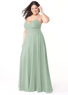 Azazie Avelina Bridesmaid Dresses Agave A-Line V-Neck Pleated Chiffon Dress image8