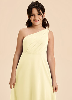 Azazie Phaedra Junior Lemon Sorbet A-Line Pleated Chiffon Dress image5