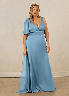 Christian Siriano Bridal for Azazie 1011 Bridesmaid Dresses Steel Blue Mermaid Bow Stretch Satin Dress image11