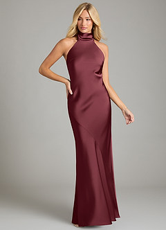 Azazie Velli Bridesmaid Dresses Merlot Mermaid High Neck Stretch Satin Dress image3