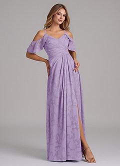 Azazie Dakota Brudtärnklänningar Klä av A-Linje i Blommig Utbrändhet Av axeln Lila image5