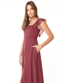 Azazie Jinny Jurken voor bruidsmeisjes Jurk van Chiffon met A-Lijn Vierkante halslijn gerimpeld Merlot image5